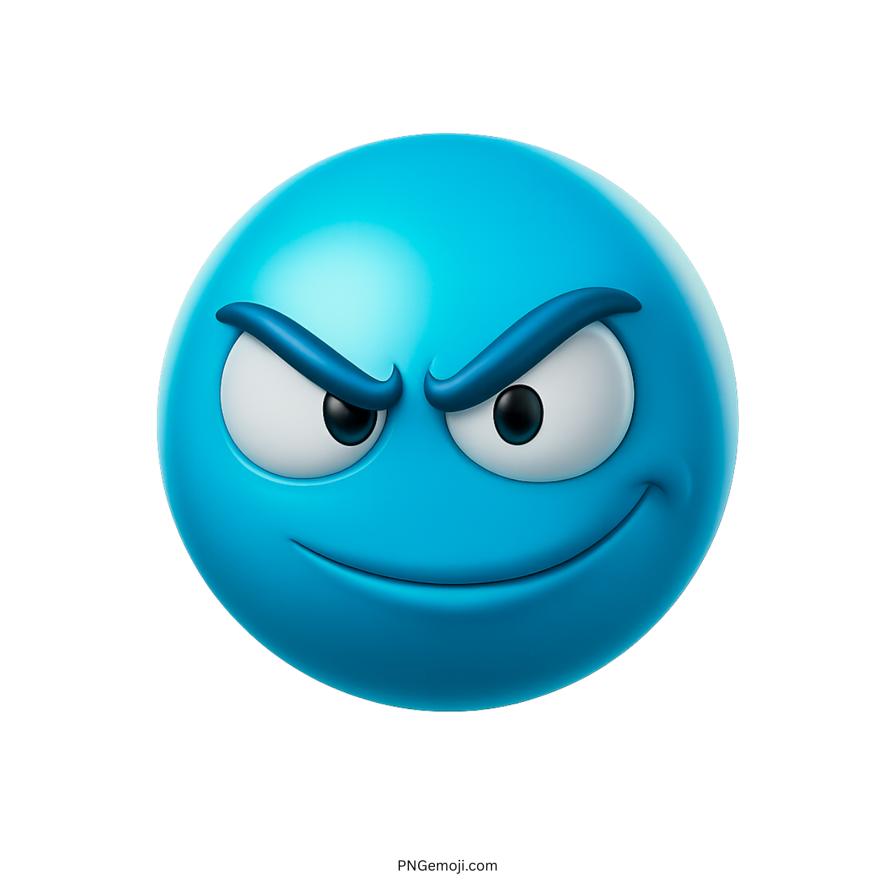Blue emoji with sly smirk and confident eyes showing mischievous cleverness.