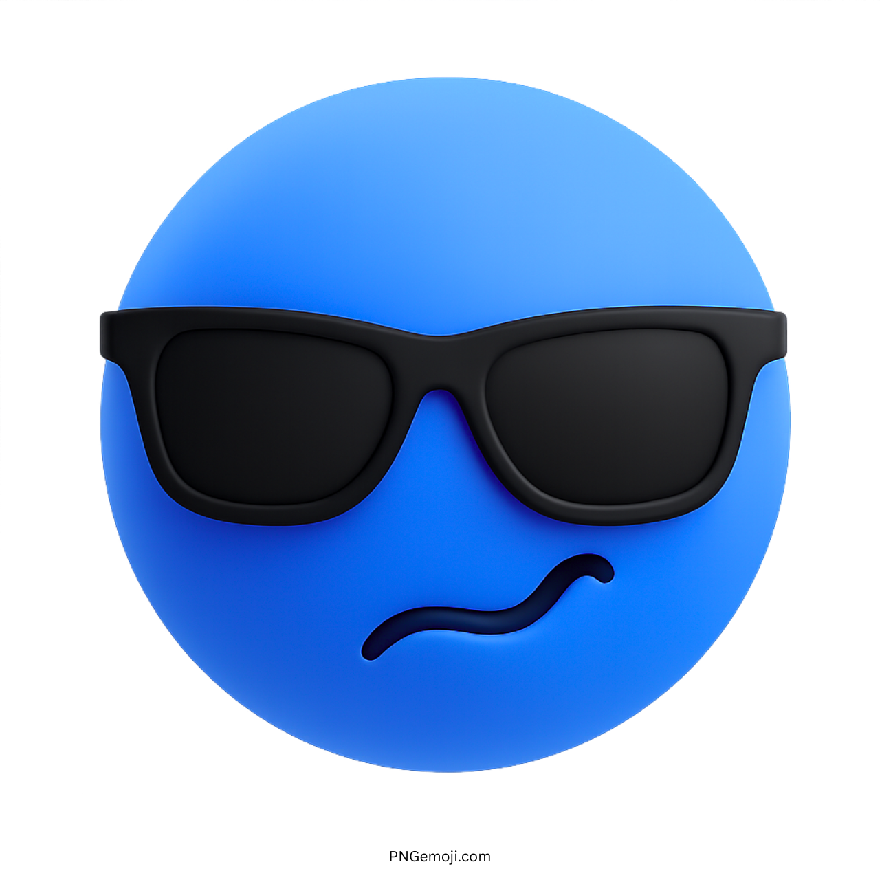 3D cool blue smiley face emoji with black sunglasses and smirk expression