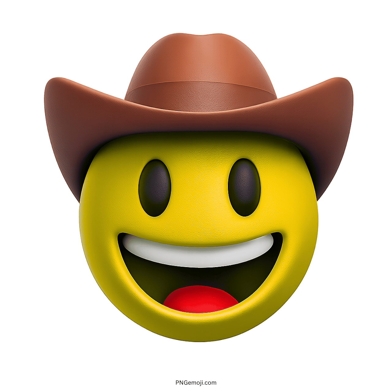 3D cowboy emoji with a brown hat and yellow smiling face