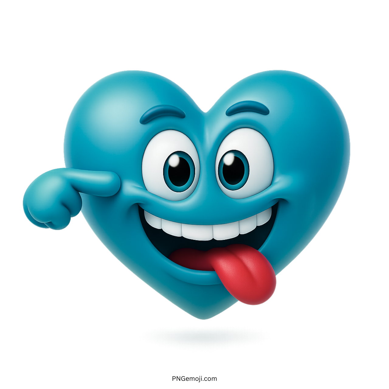 Crazy blue heart emoji with tongue out and goofy cartoon expression in 3D style