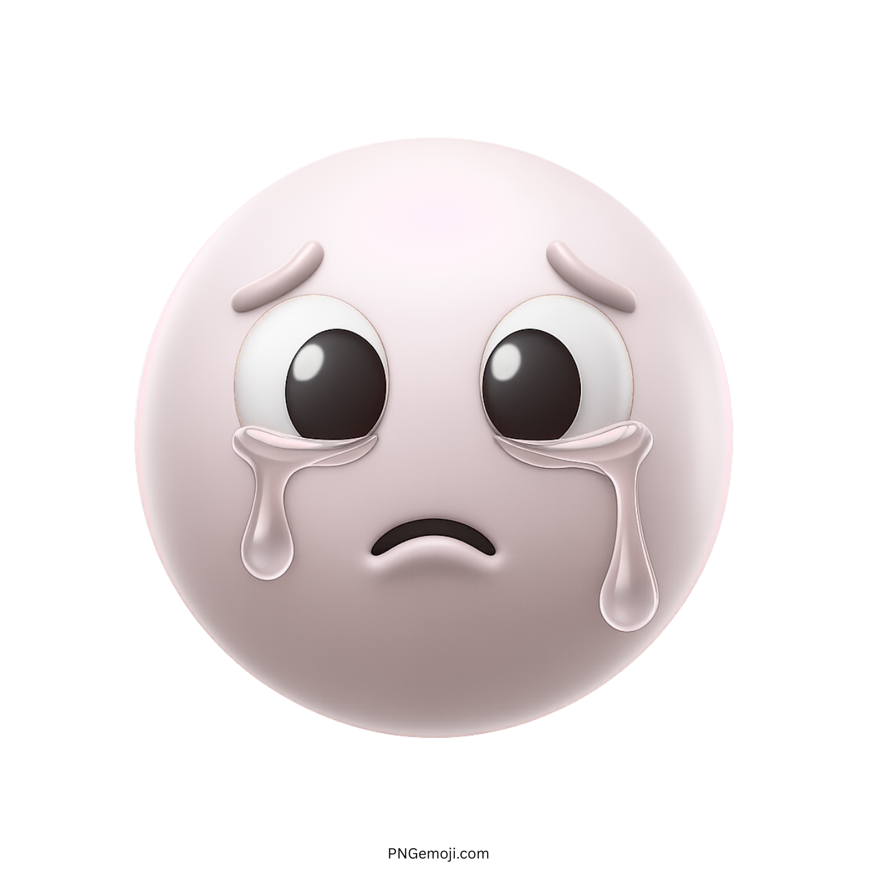 3D light pink sad emoji with teardrops and a sorrowful emotional expression