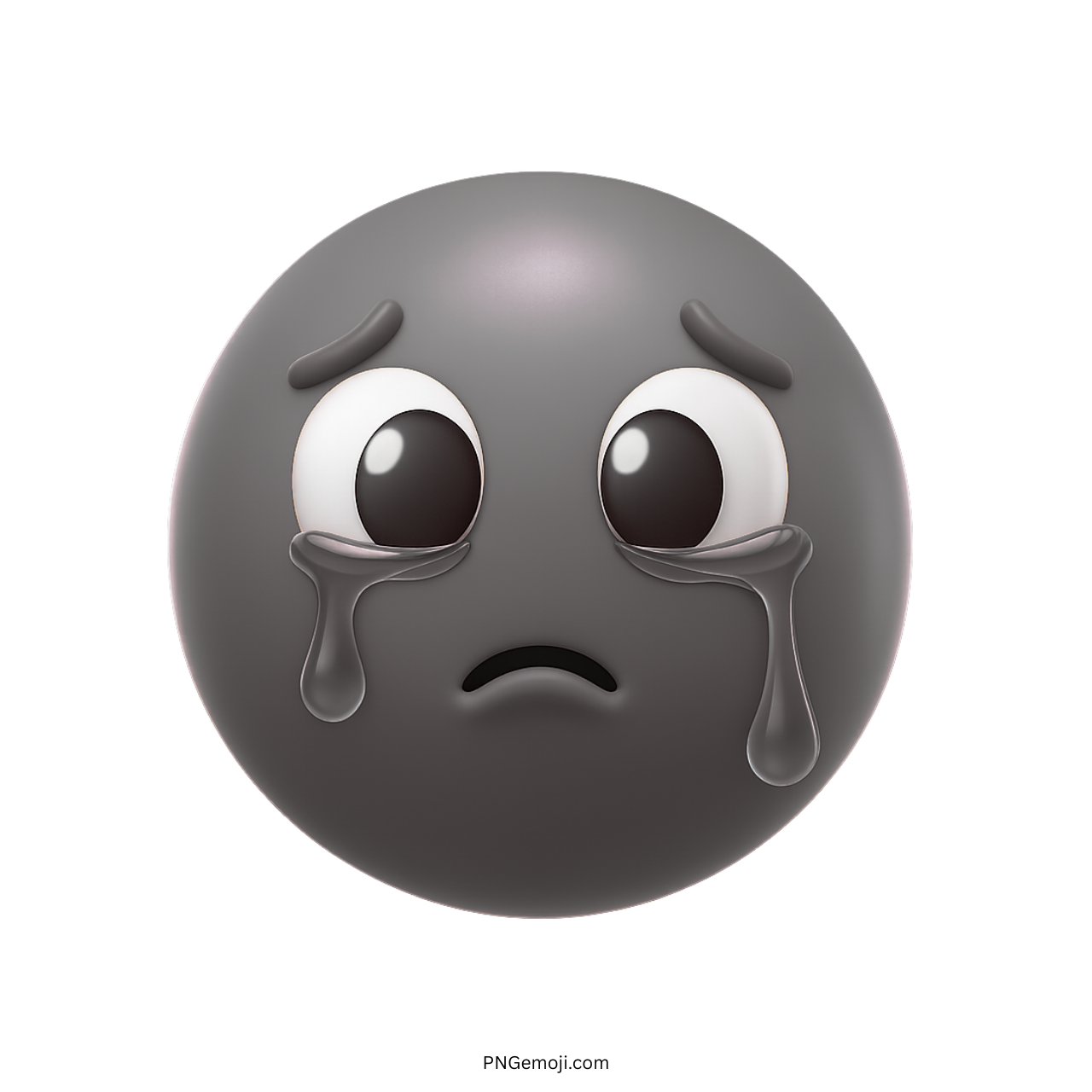 3D gray sad emoji with large teardrops and a sorrowful facial expression