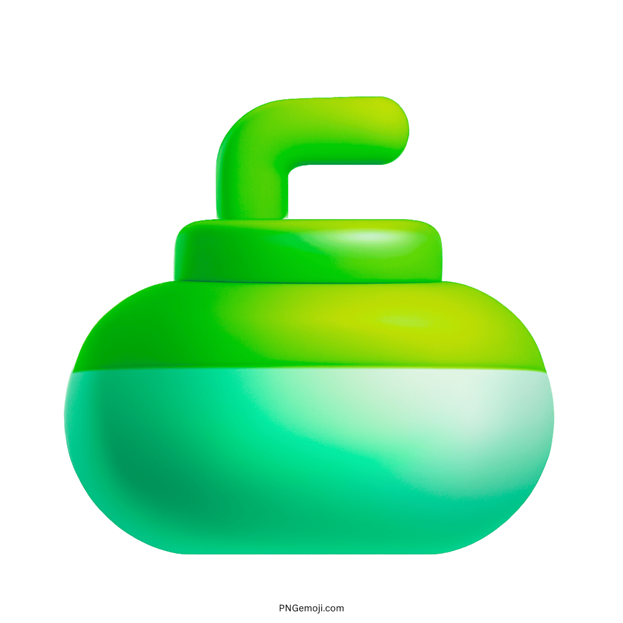 3D curling stone emoji in green with a curved handle, transparent background