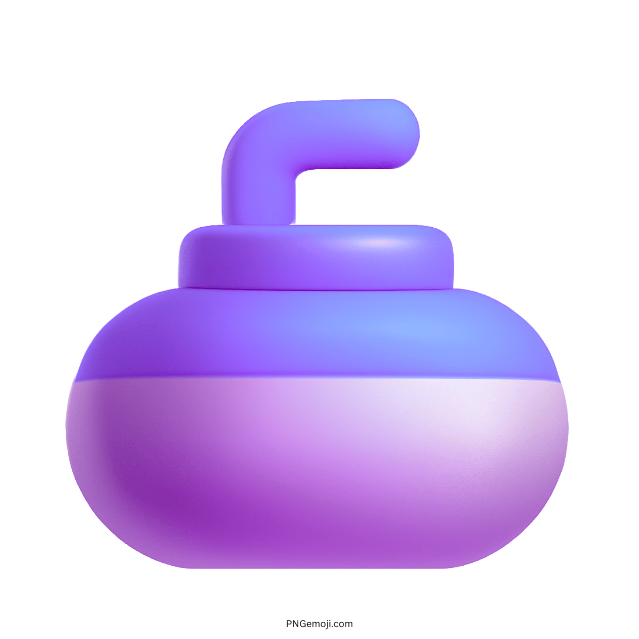 3D curling stone emoji in purple with a curved handle, transparent background.