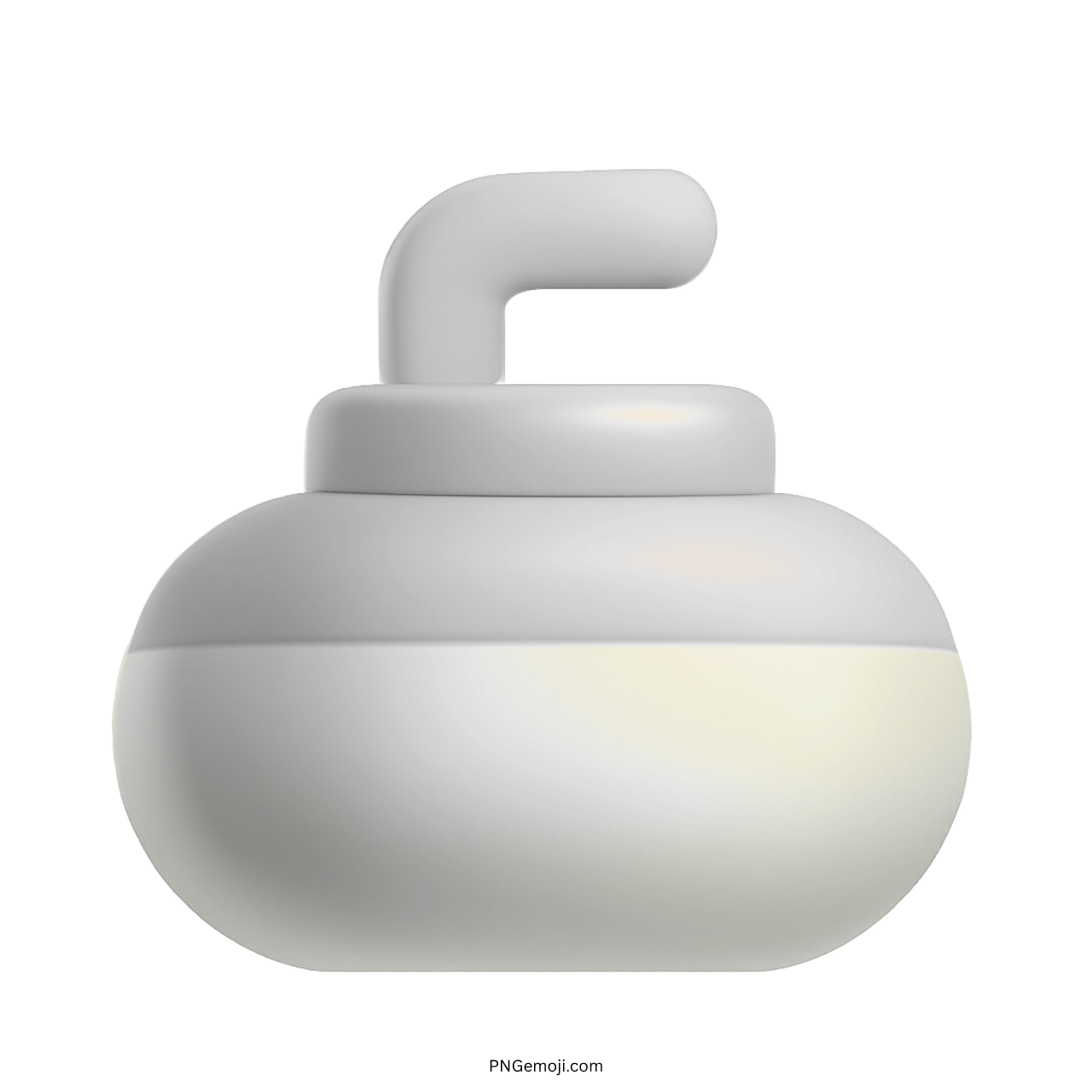 3D curling stone emoji in white with a curved handle, transparent background