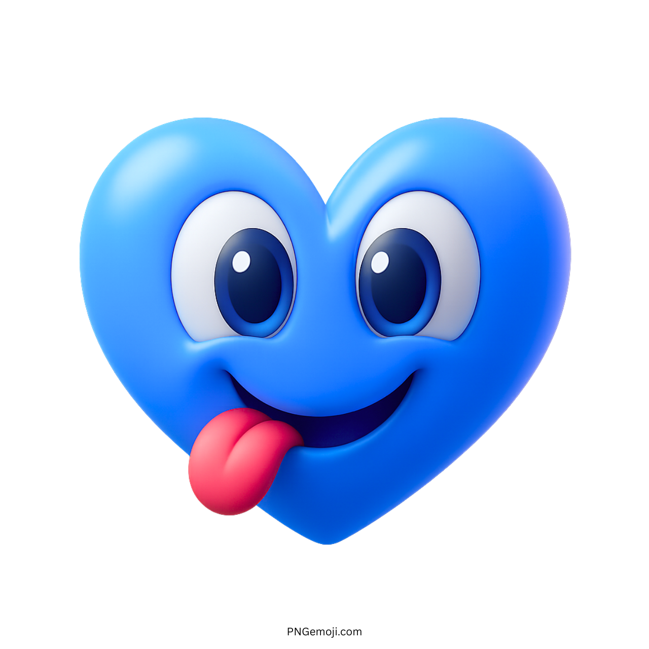 Cute blue heart emoji with tongue out and funny 3D cartoon-style expression