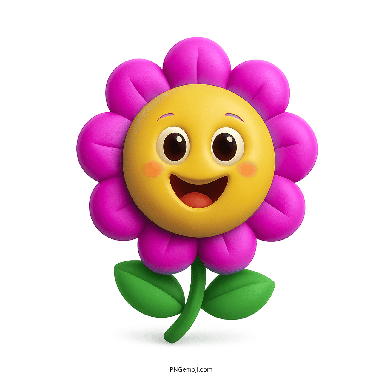  Cute cartoon pink flower with a smiling face and big eyes, 3D style.