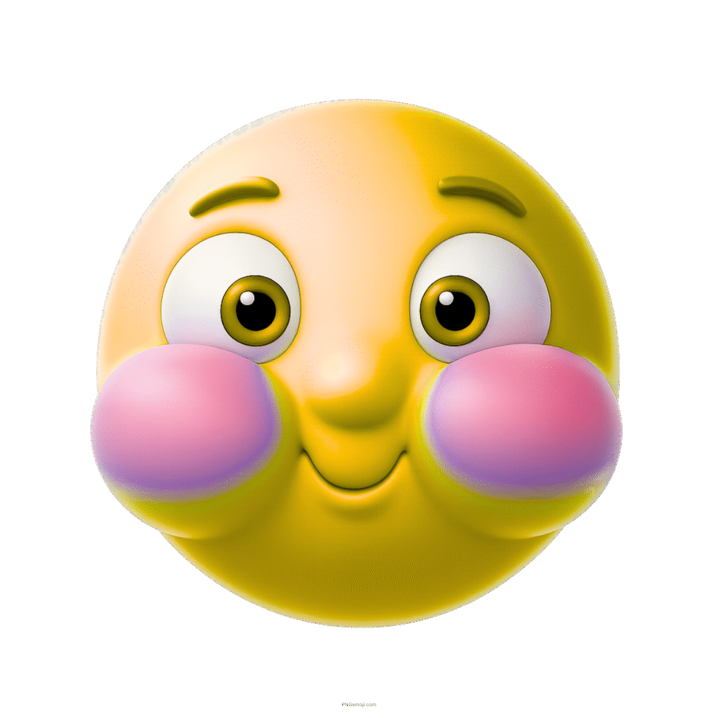 Cute yellow emoji with blushing cheeks holding breath and innocent wide-eyed expression