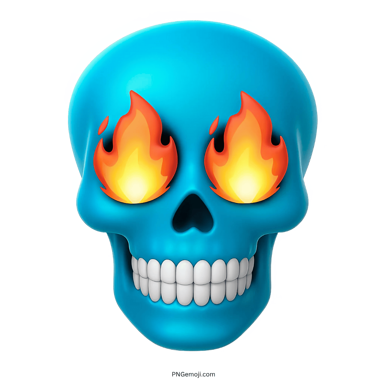 Cyan blue skull emoji with flaming fire eyes