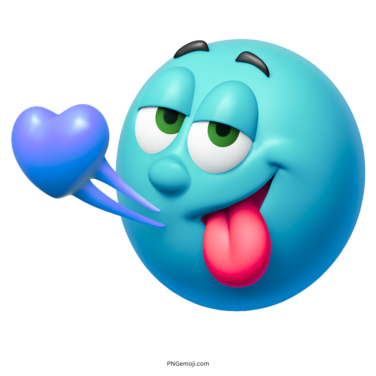 3D cyan emoji blowing blue heart kiss playfully