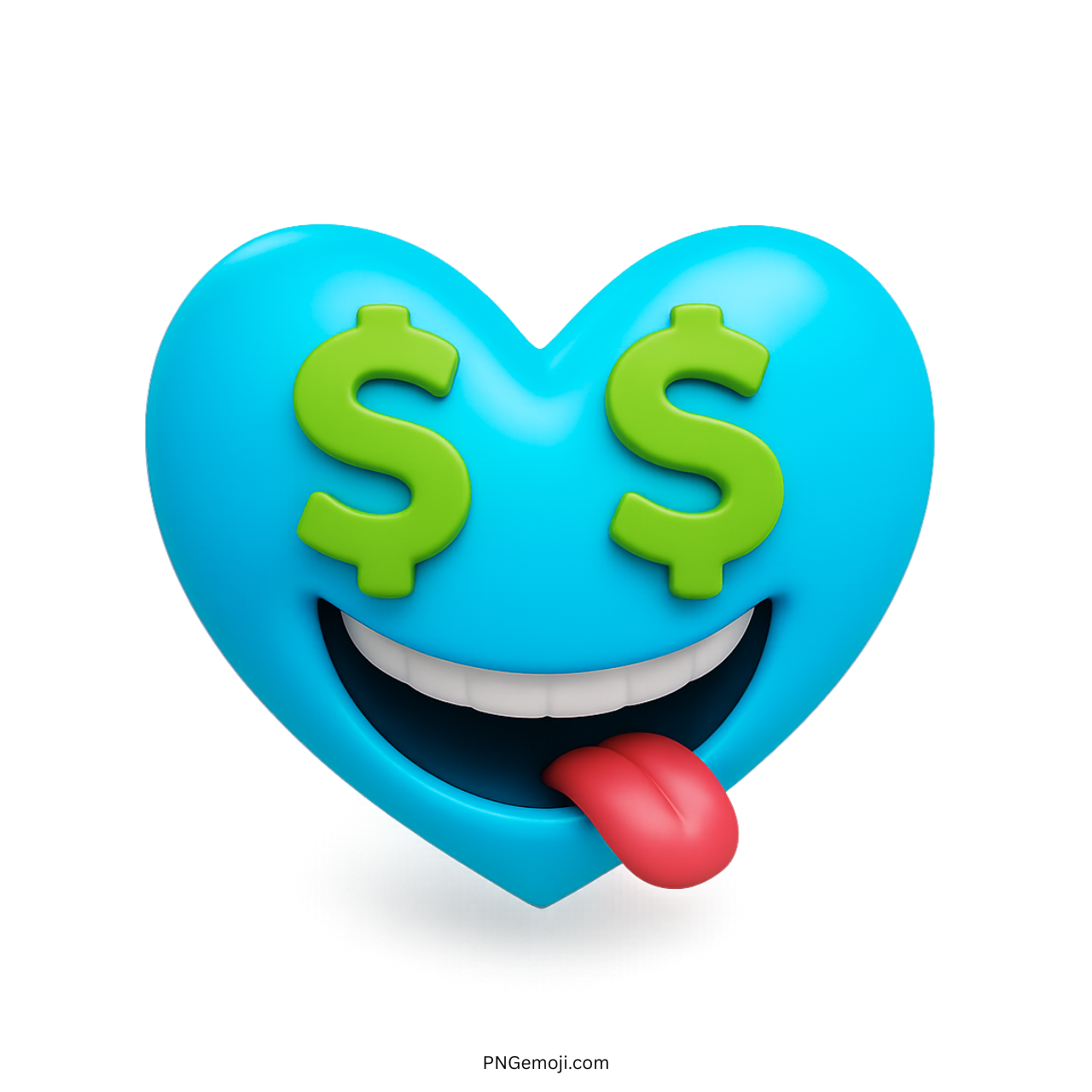 Cyan heart emoji with dollar sign eyes and playful red tongue sticking out