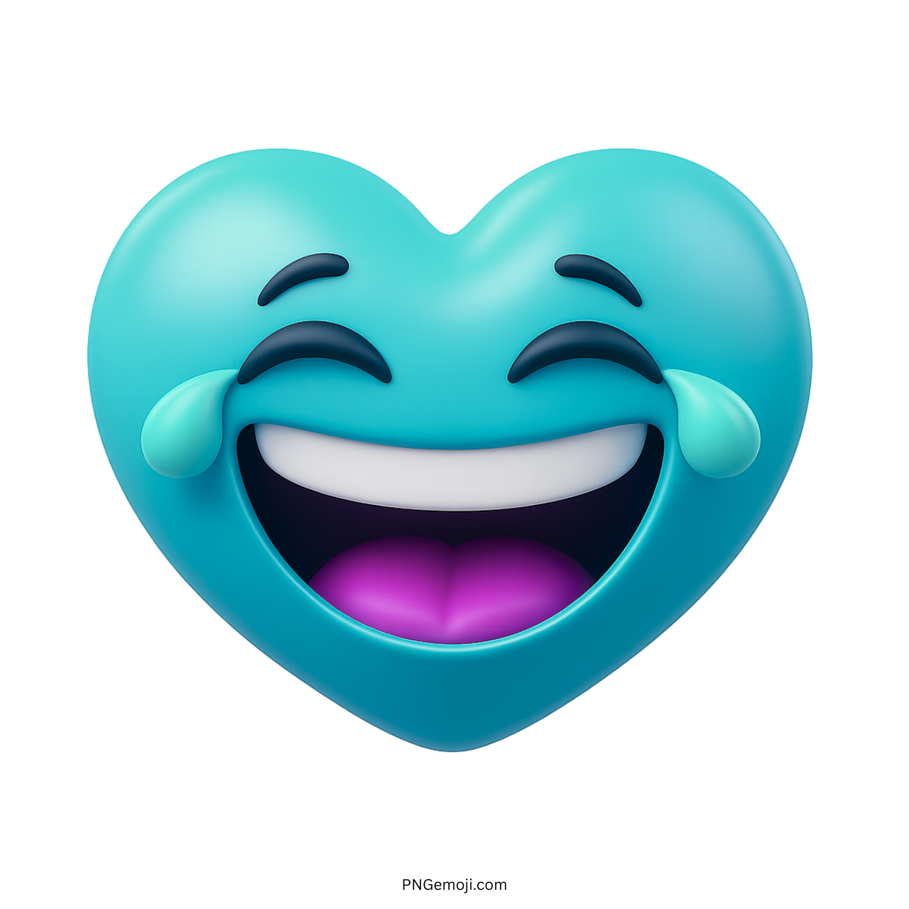 3D cyan heart emoji laughing with light green tears joyful emotive icon clipart