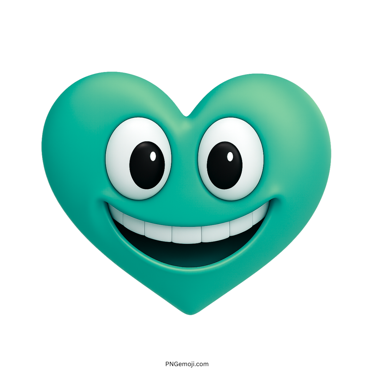 Cyan heart emoji with big eyes and a cute smiling cartoon-style 3D face.