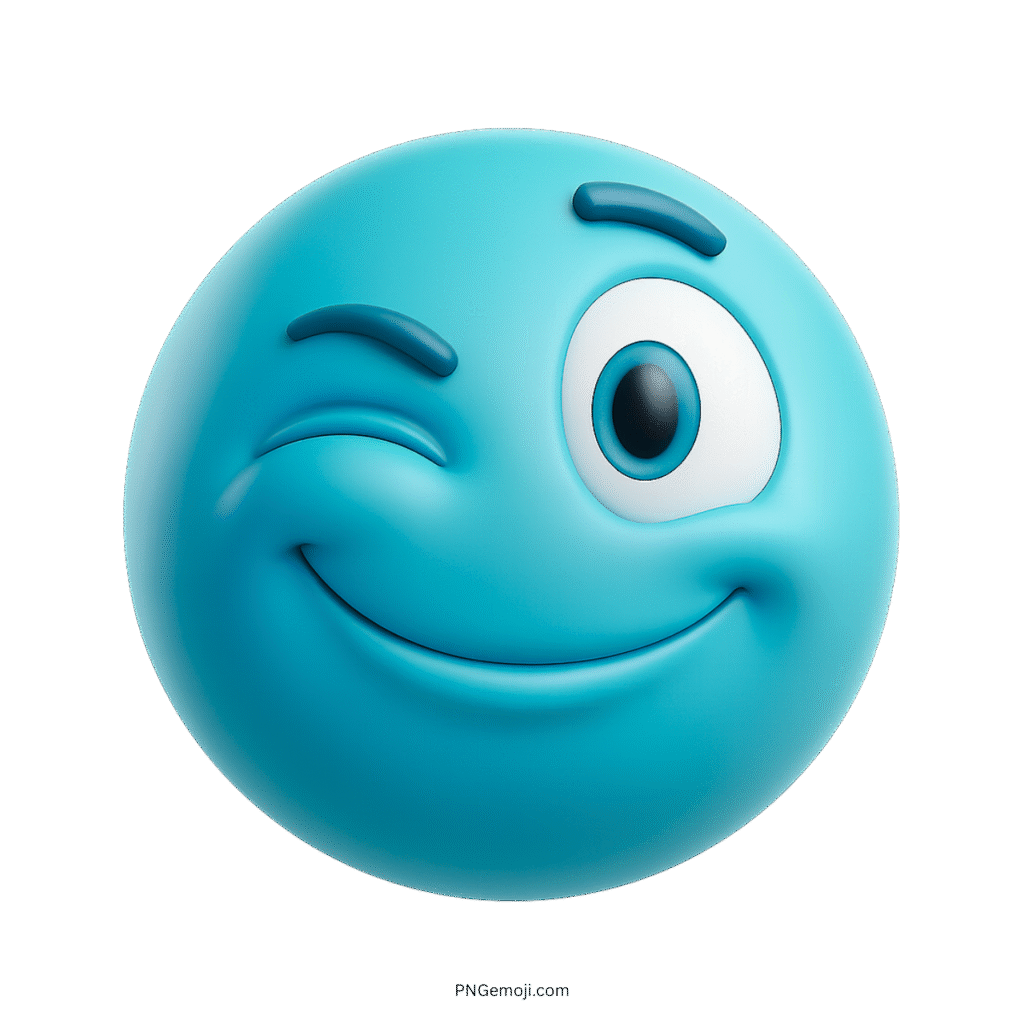 3D cyan wink emoji with confident smile and expressive eye for fun messages