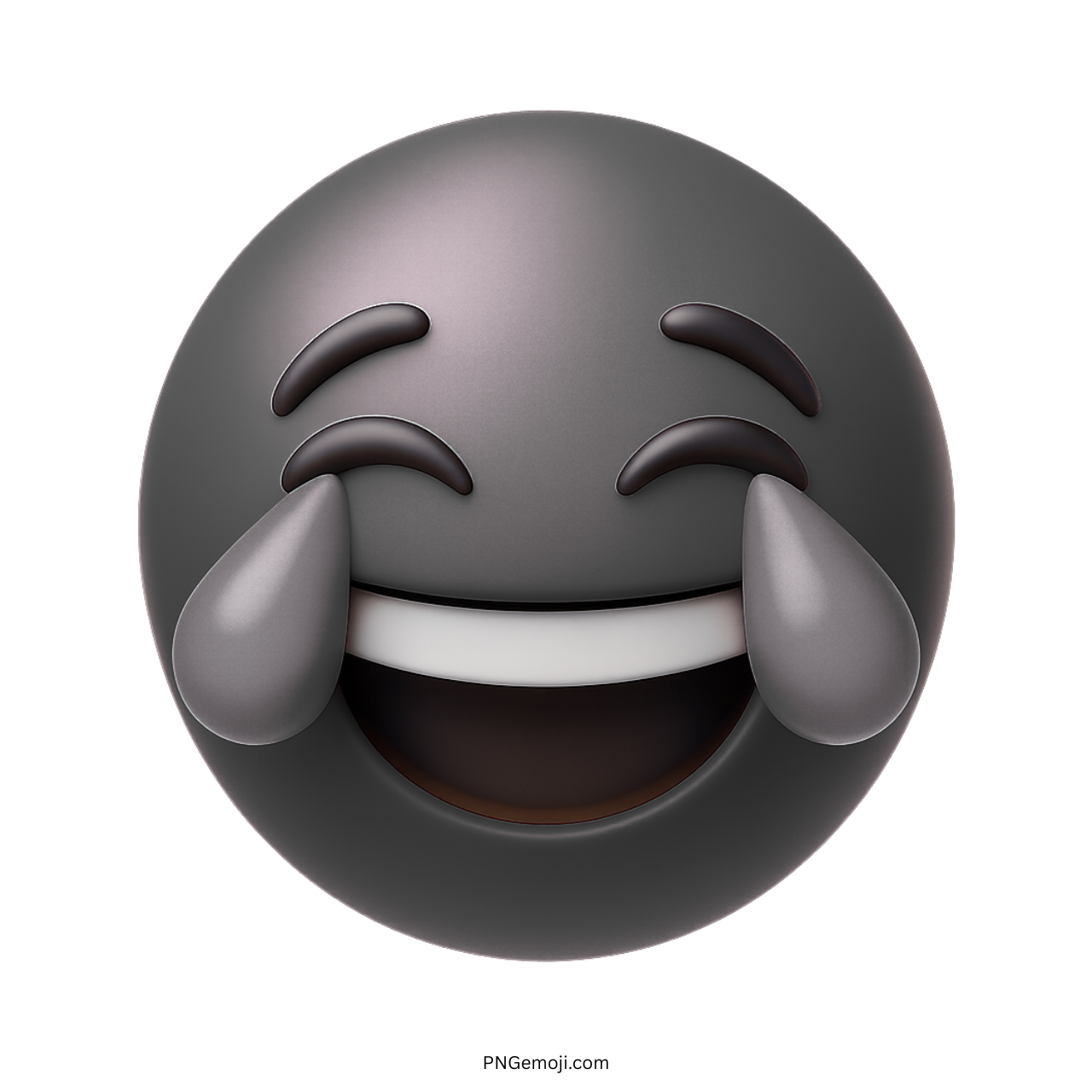 Dark black 3D emoji laughing with joyful tears and smiling eyes