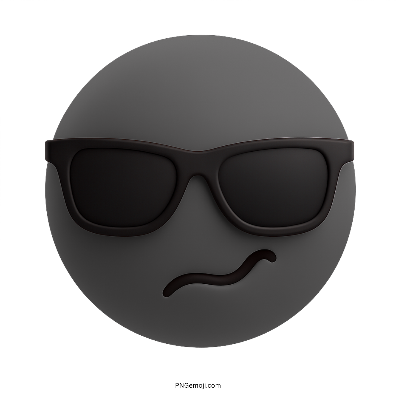 Dark 3D smiley emoji with black sunglasses and smirking expression in PNG