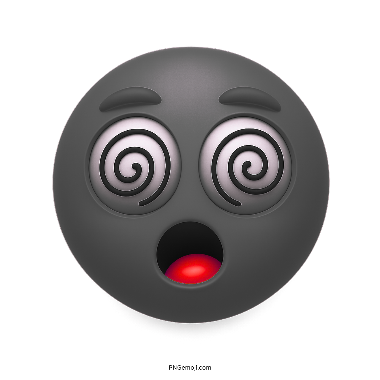 Dark dizzy emoji with spiral eyes and shocked red glowing mouth expression
