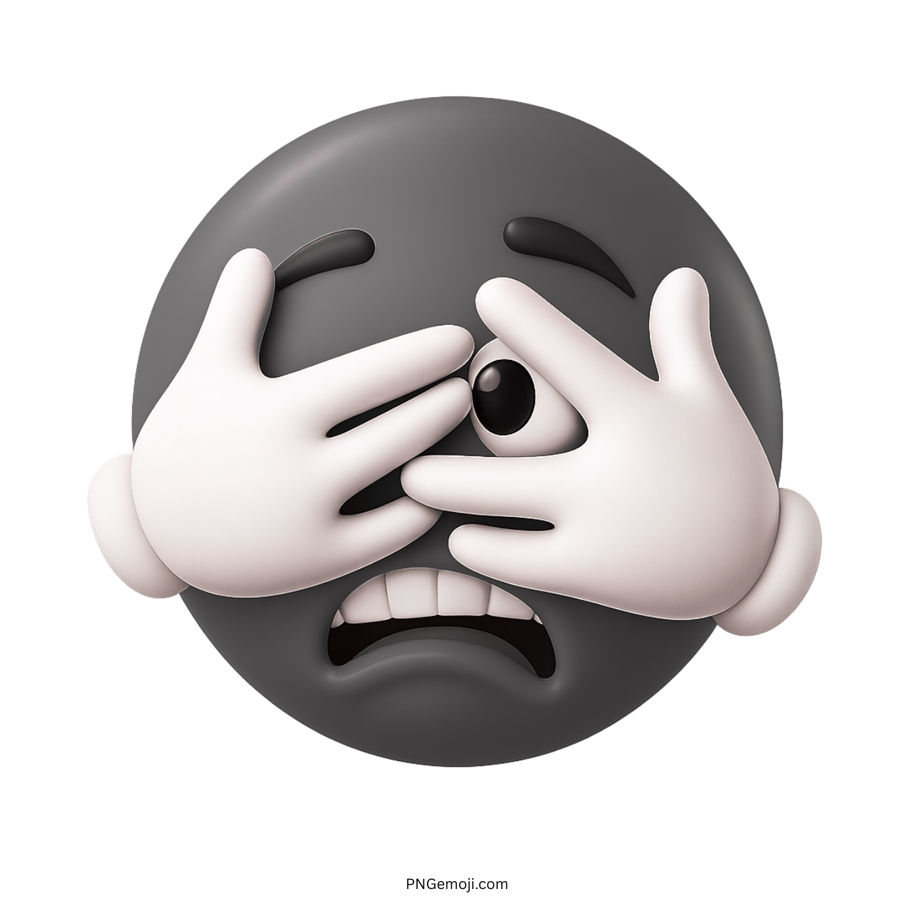 3D dark scared emoji hiding face with hands looking terrified