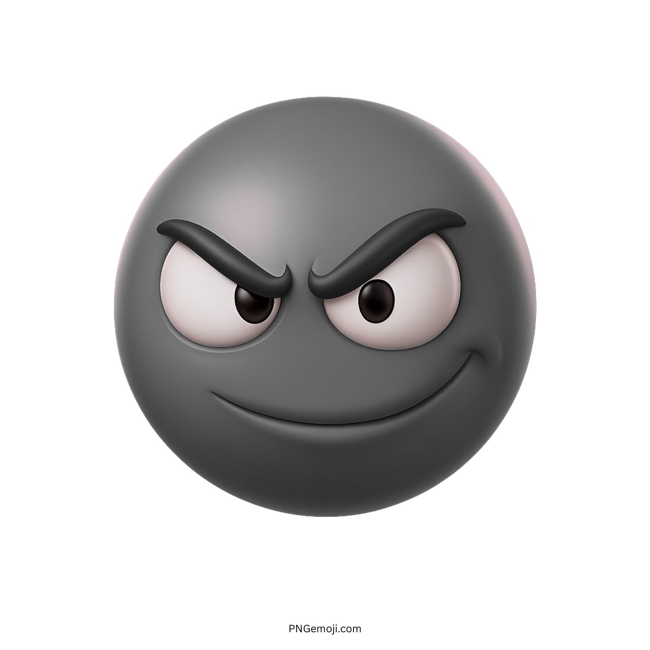 Dark emoji with cunning smirk, intense eyes, and arched brows in devious expression.