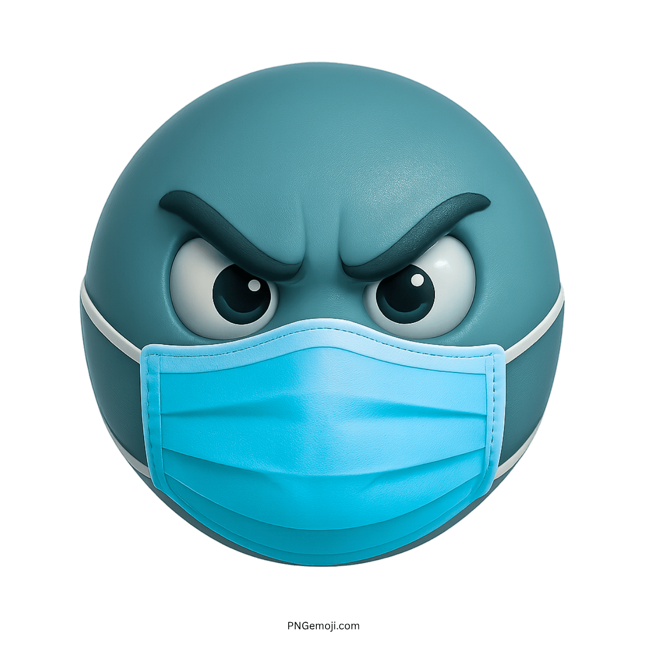 Dark teal angry emoji face wearing a medical mask showing frustration and alertness