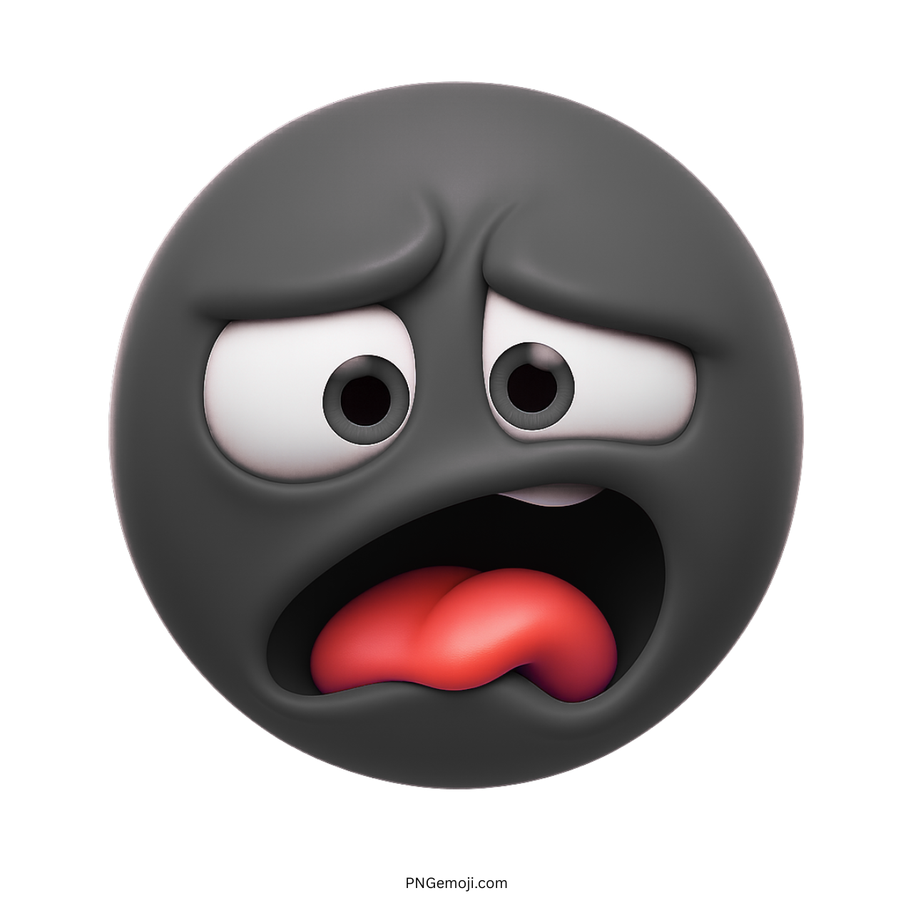 Disgusted black emoji face with tongue out and uncomfortable cartoon-style expression