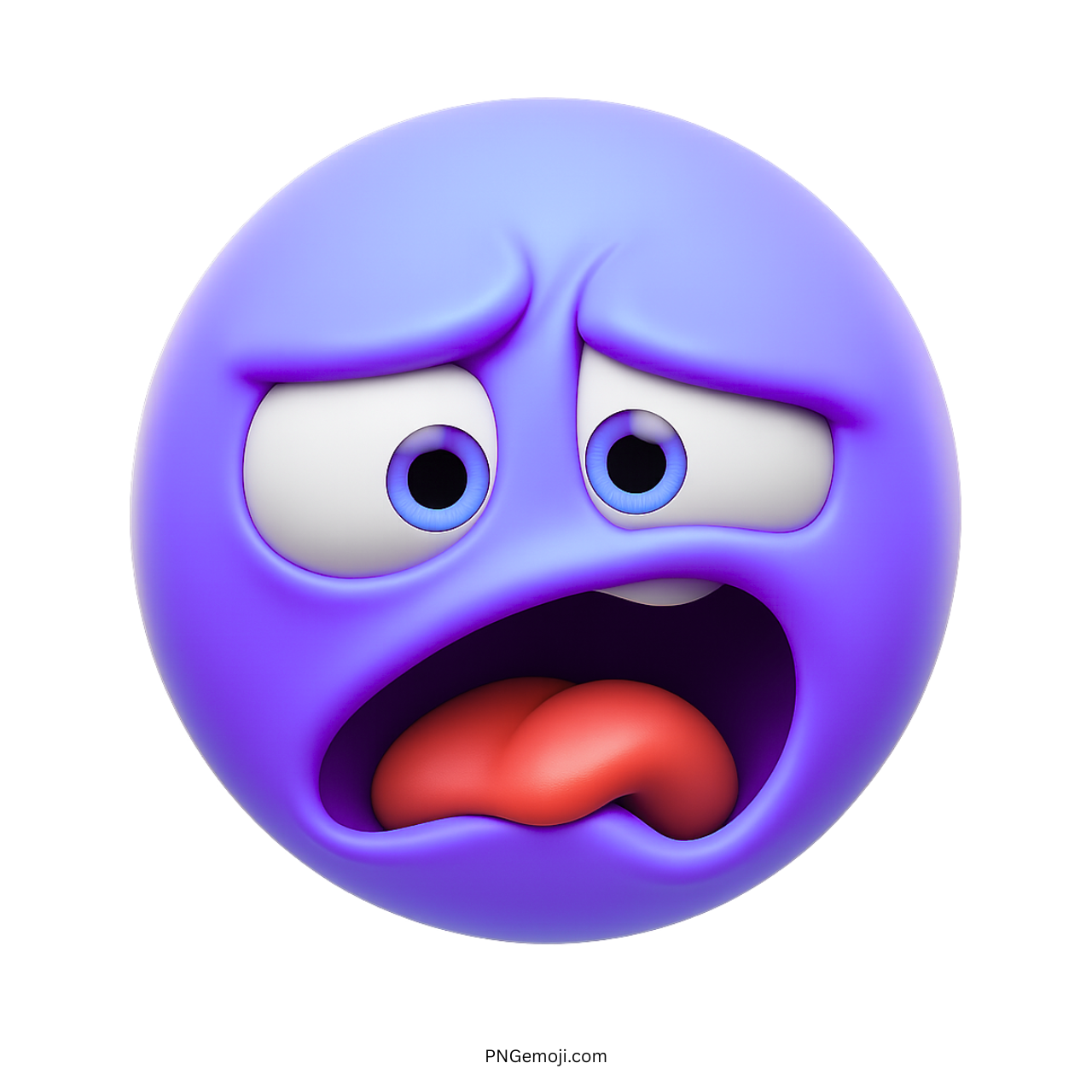 Purple emoji face showing disgust with bulging eyes and curled tongue expression