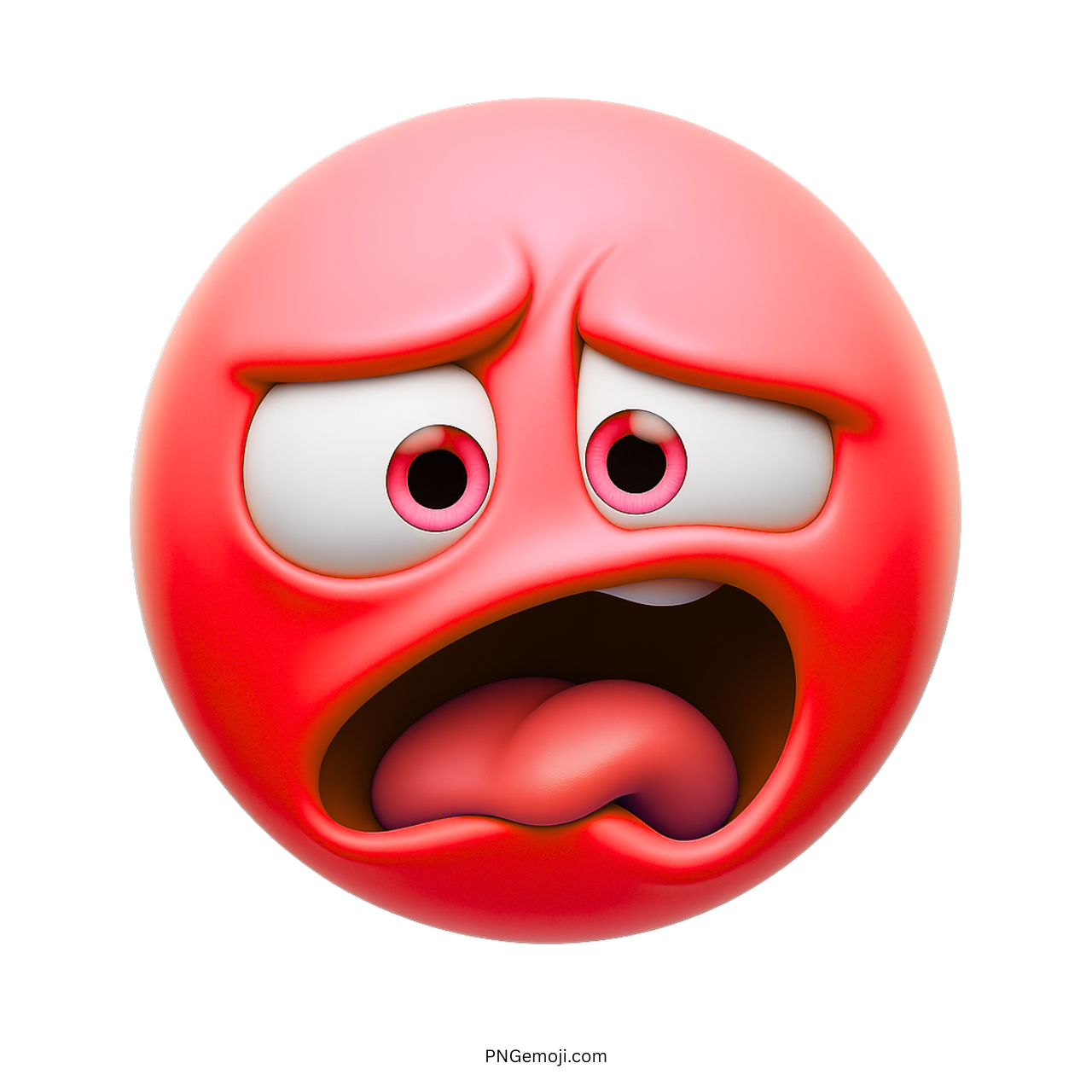Red disgusted emoji face with wide eyes, furrowed brows, and tongue sticking out