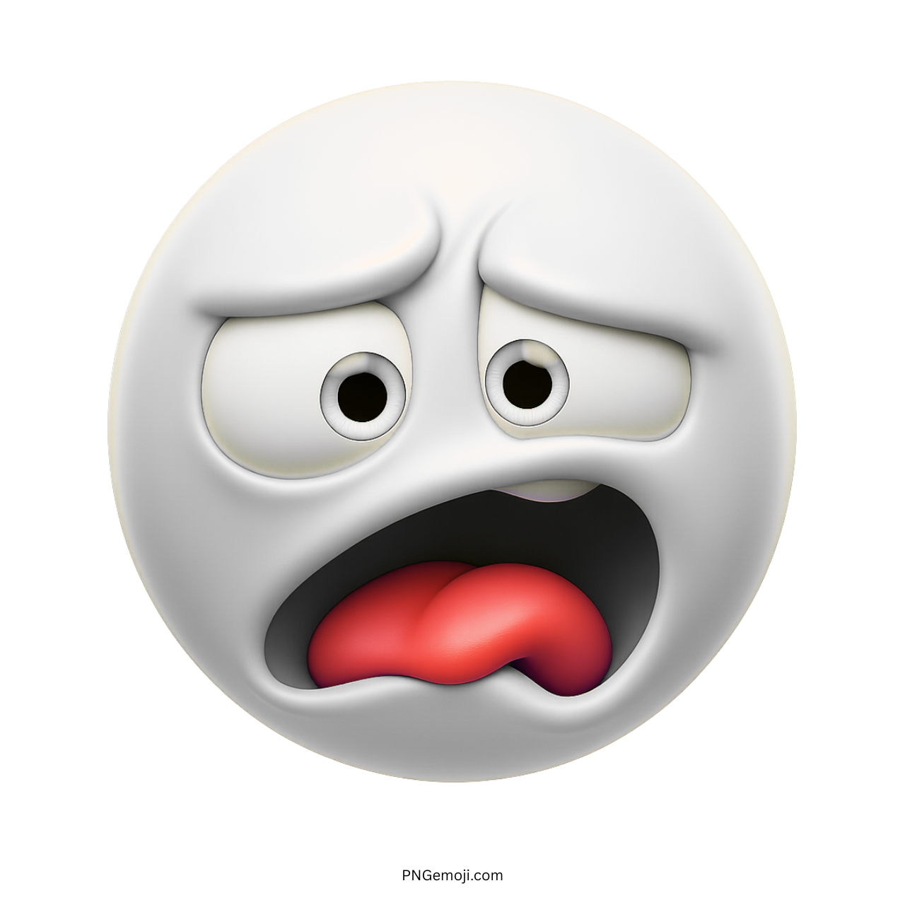 White emoji face with distressed expression and red tongue sticking out in disgust