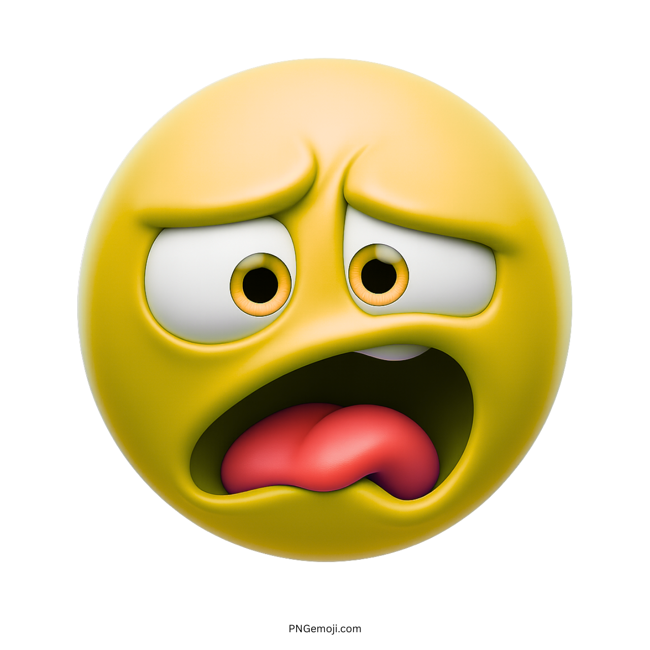 Yellow disgusted emoji with wide eyes and tongue out showing extreme revulsion
