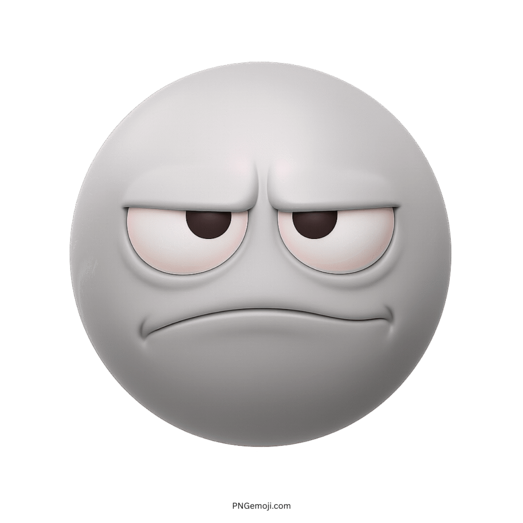 3D displeased emoji with annoyed unimpressed facial expression and tired droopy eyelids