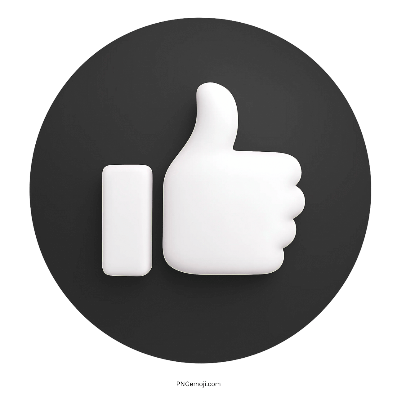 3D white thumbs up Facebook like emoji on dark black circular background