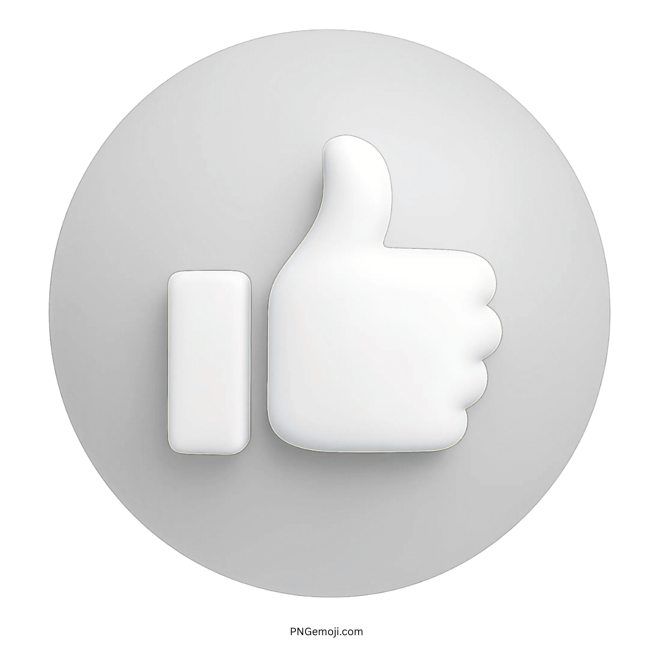 3D white thumbs up emoji icon on light gray circular background