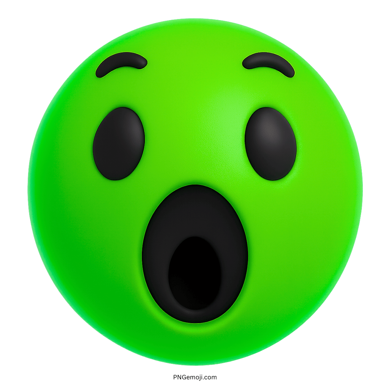 3D green Facebook Wow emoji with shocked expression and open black mouth