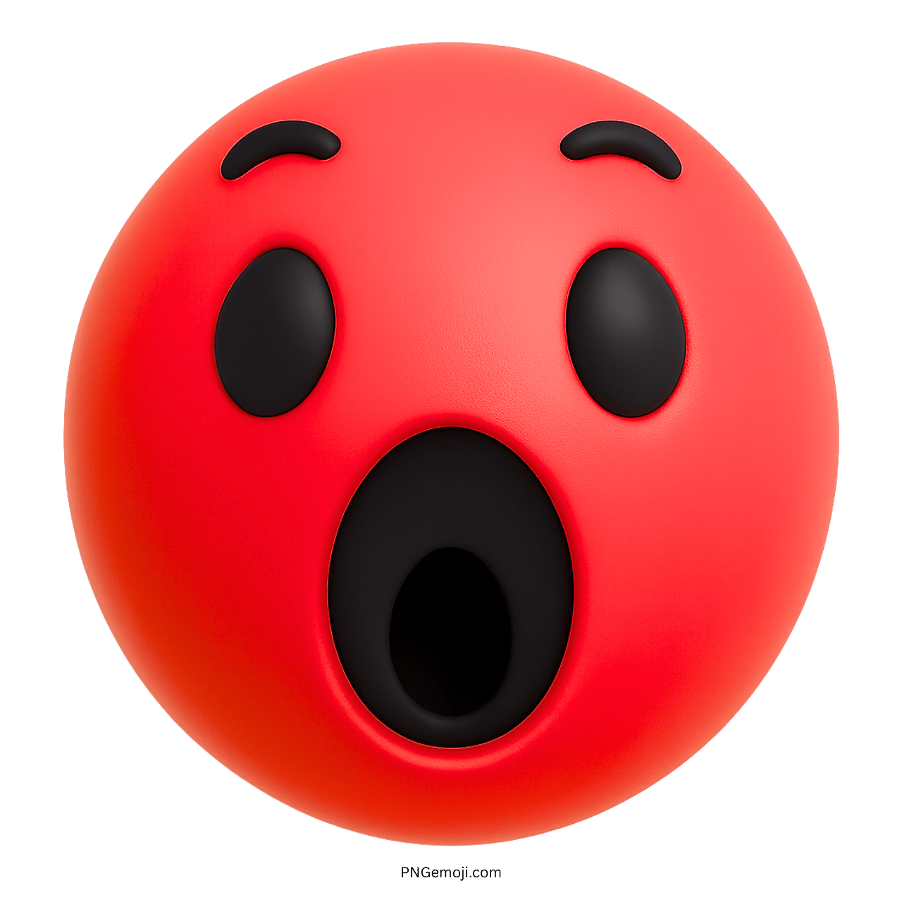 3D red Facebook Wow emoji with amazed face and wide open black mouth