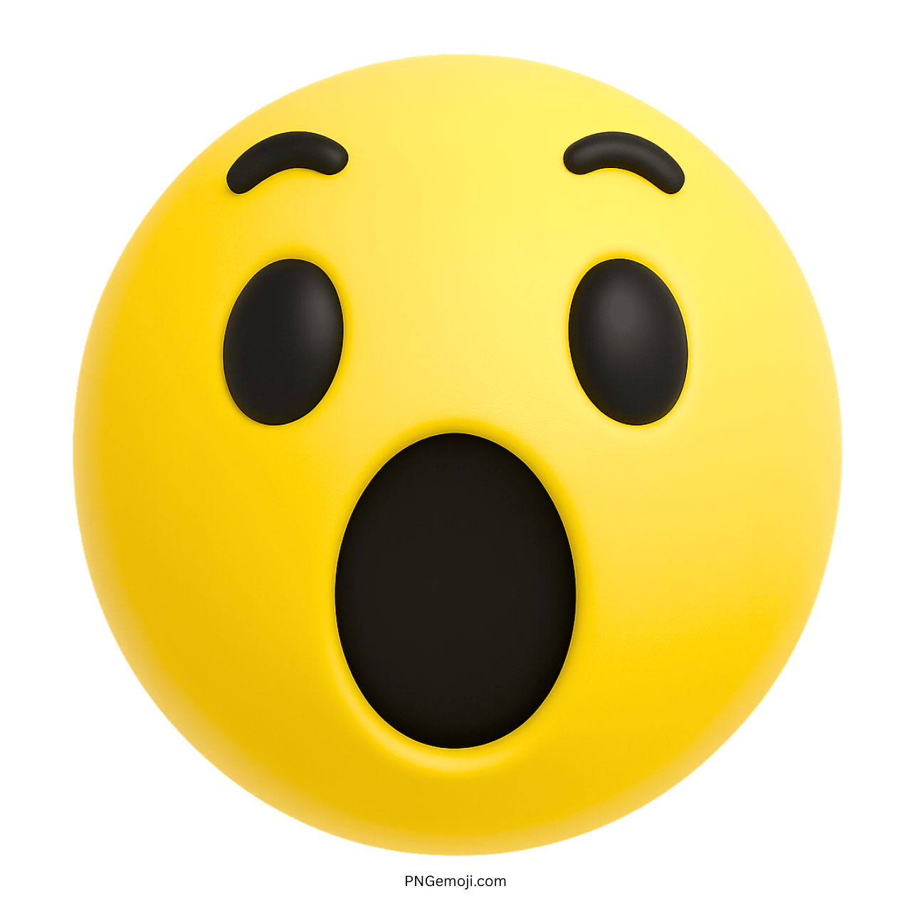 3D yellow Facebook Wow emoji with surprised expression and black open mouth