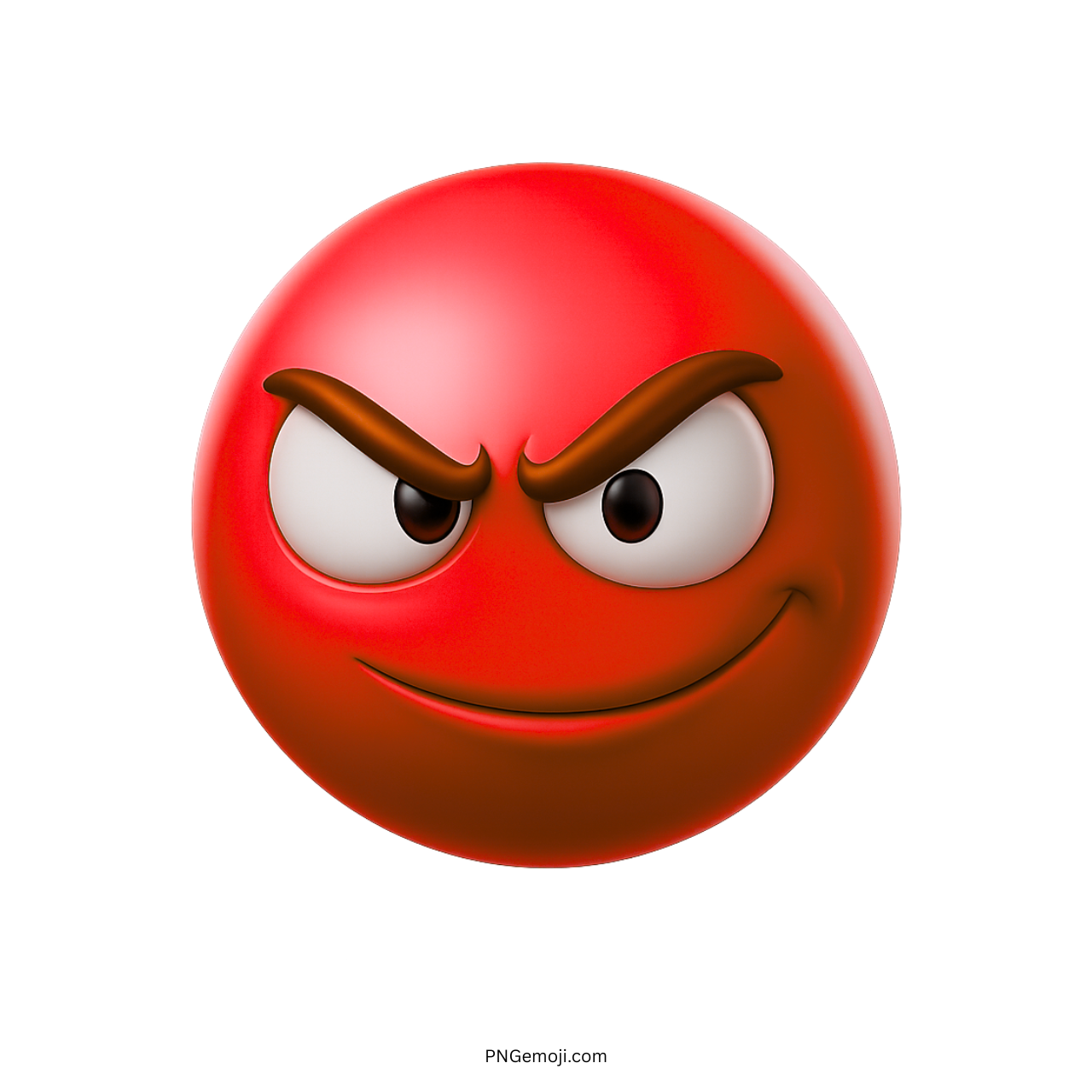 Red emoji with sly smirk, raised brows, and intense clever expression for attitude.