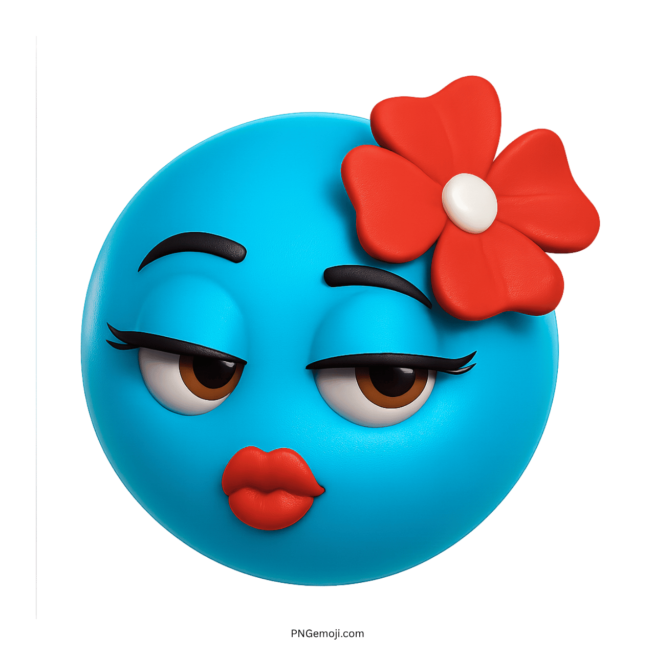 Flirty Emoji with Blue Face and Red Flower on the Side