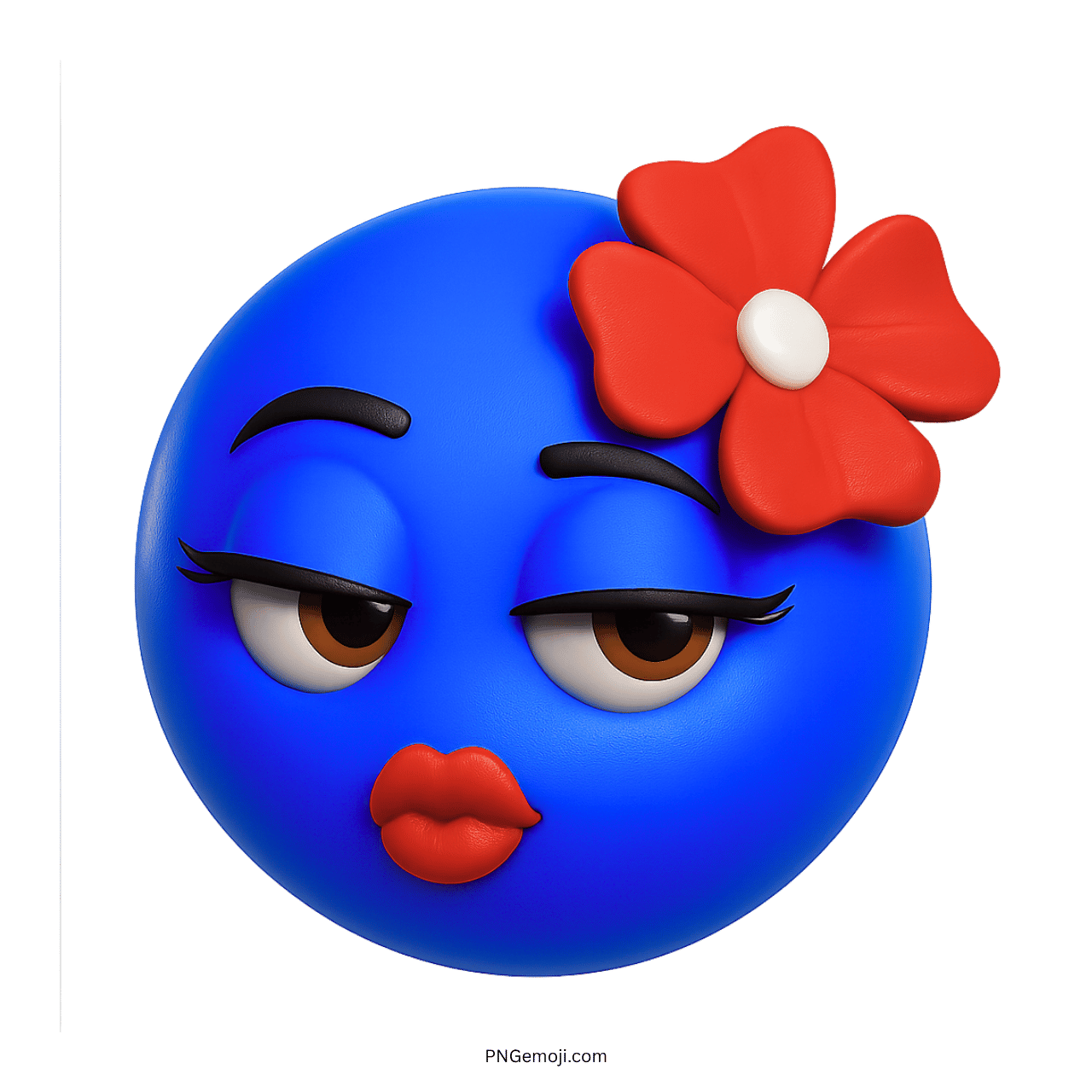 Flirty Emoji with Blue Face and Red Flower on the Side