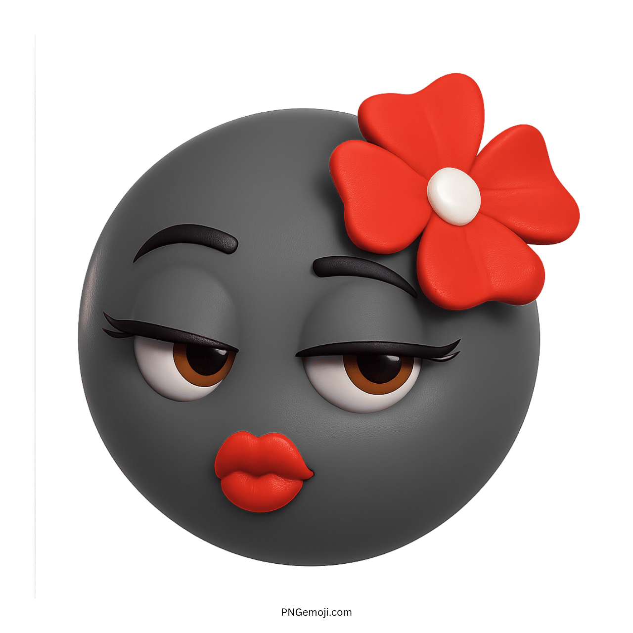 Flirty Emoji with Grey Face and Red Flower on the Side