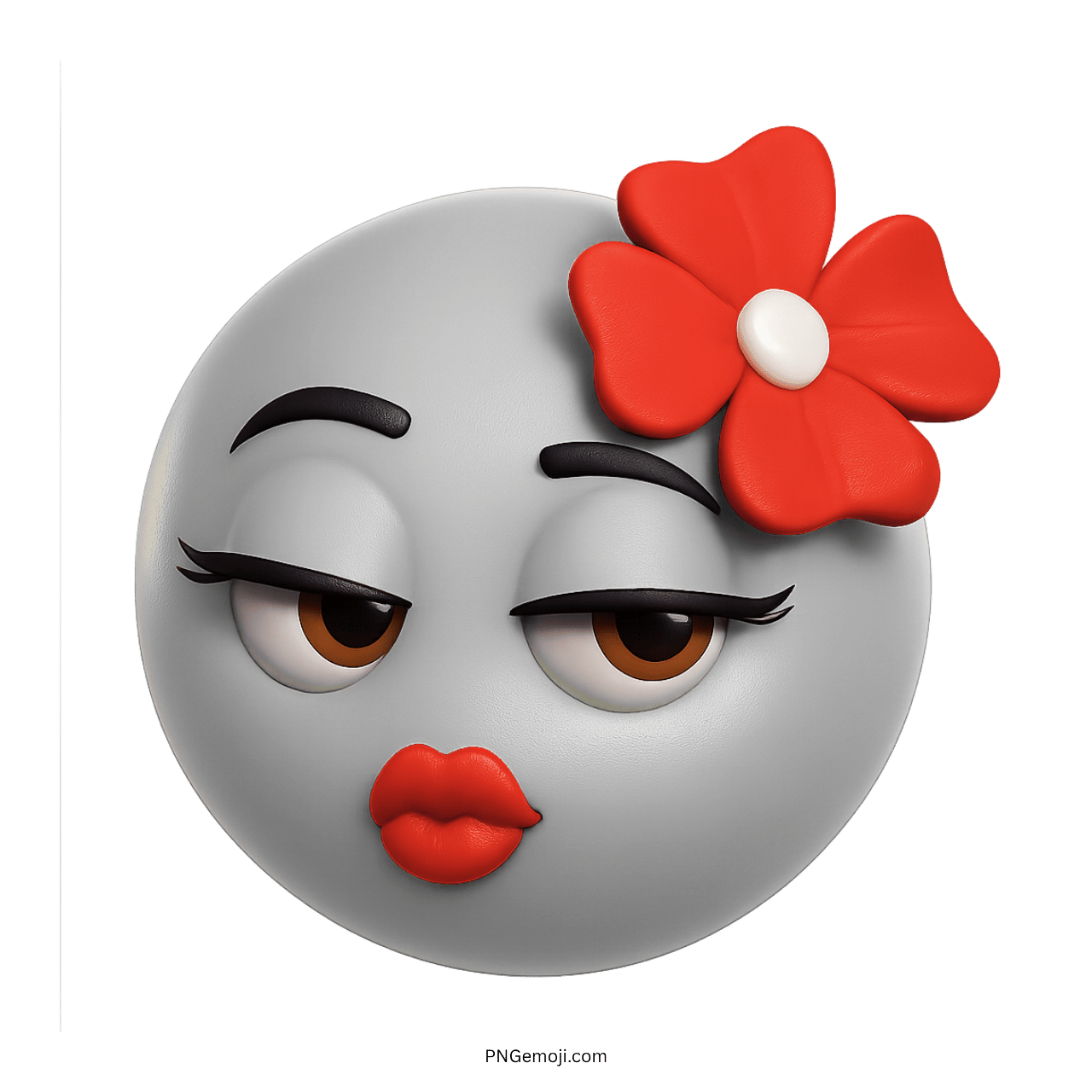  Flirty Emoji with Light Grey Face and Red Flower on the Side