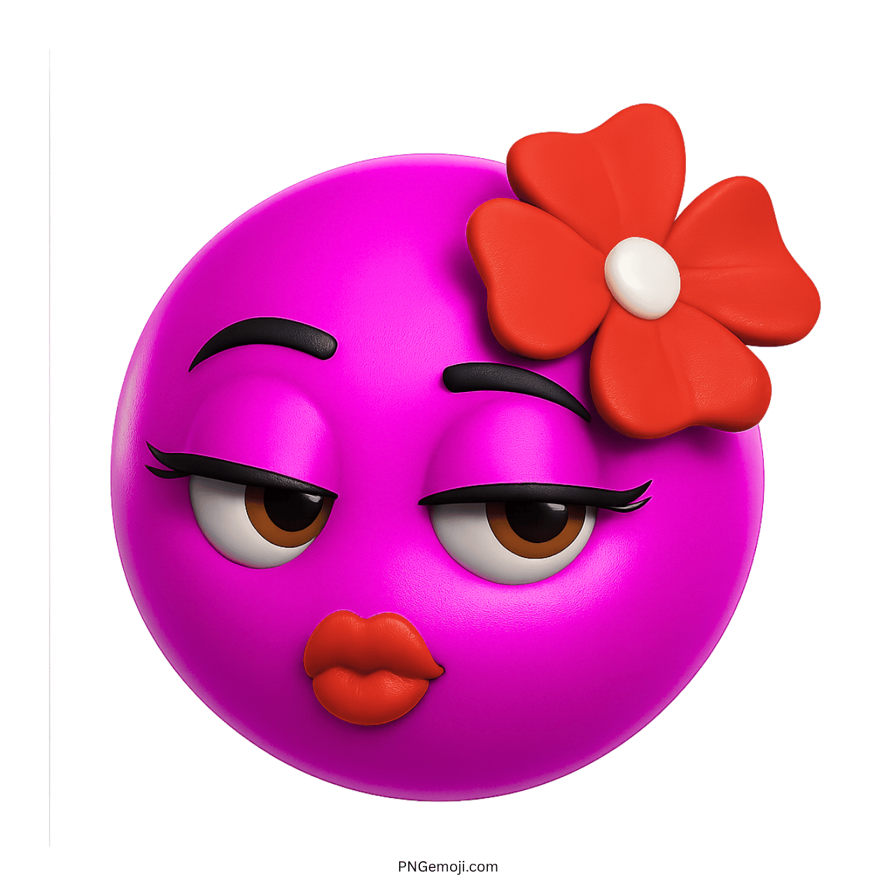 Flirty Emoji with Pink Face and Red Flower on the Side