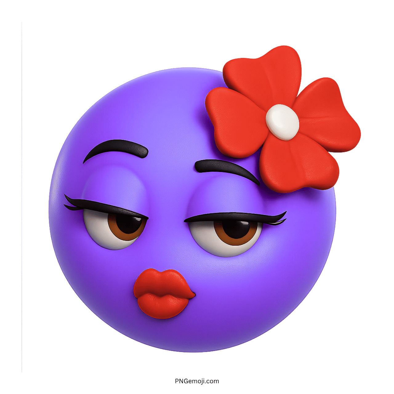 Flirty Emoji with Purple Face and Red Flower on the Side