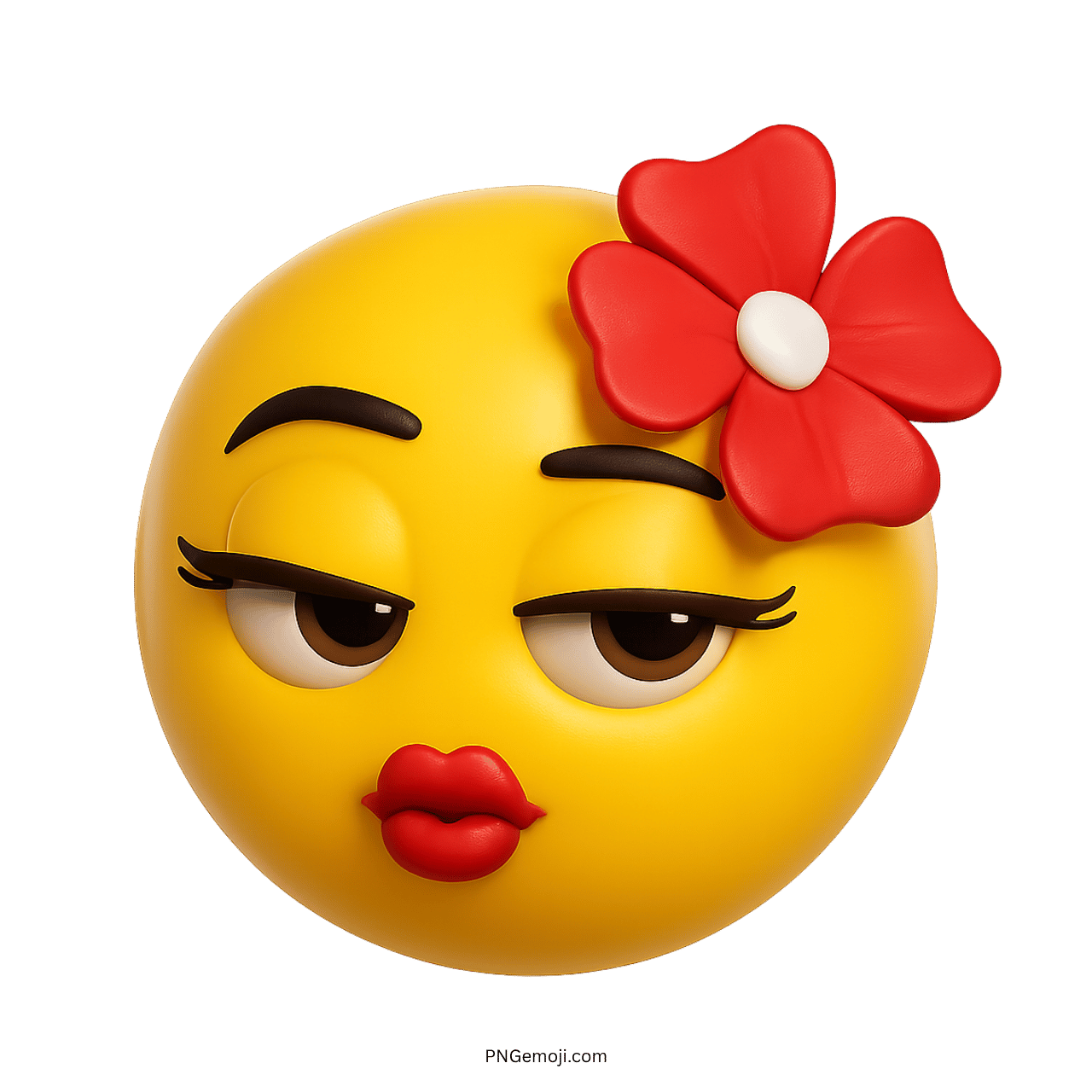 Flirty Emoji with Yellow Face and Red Flower on the Side