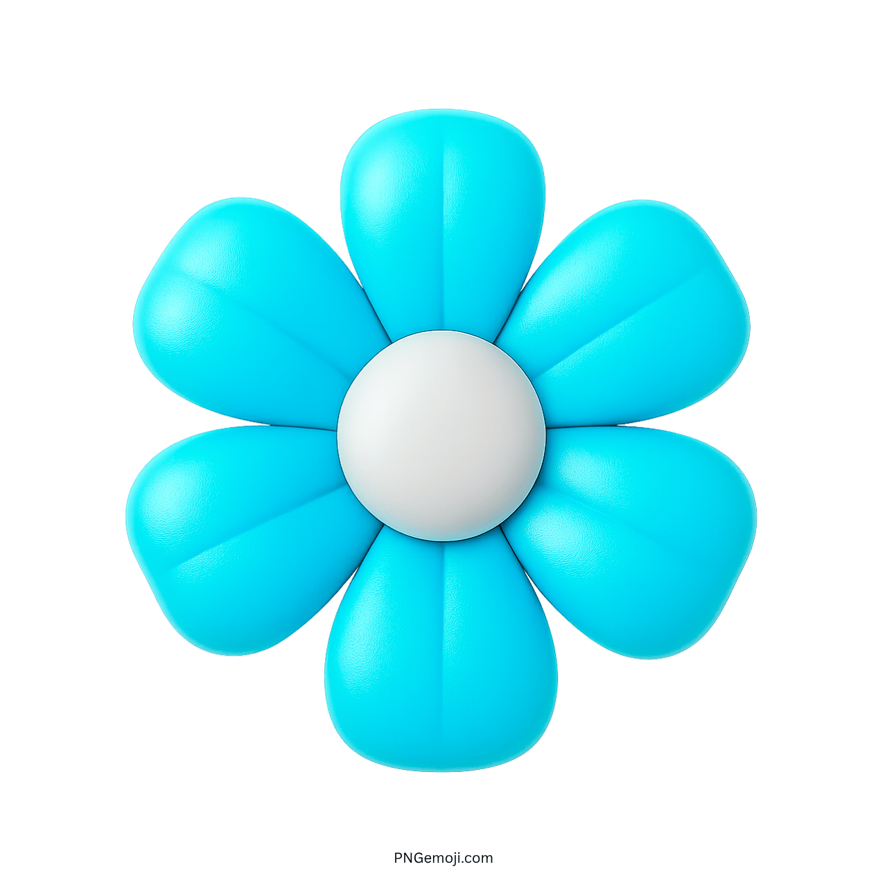 3D blue flower icon with a white center and rounded petals