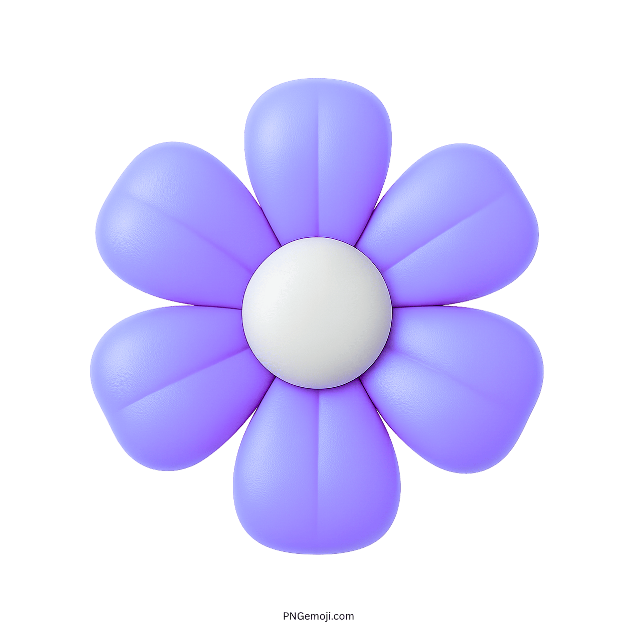 3D purple flower icon with a white center and rounded petals