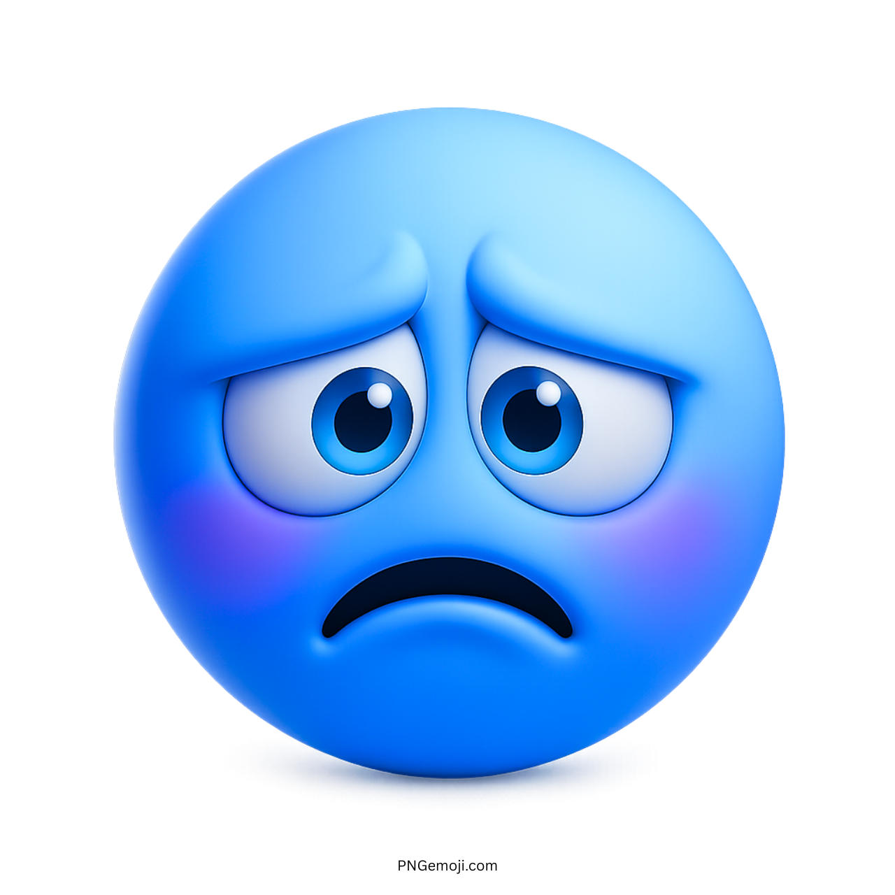 3D blue frown smiley emoji with sad eyes and downturned mouth expression