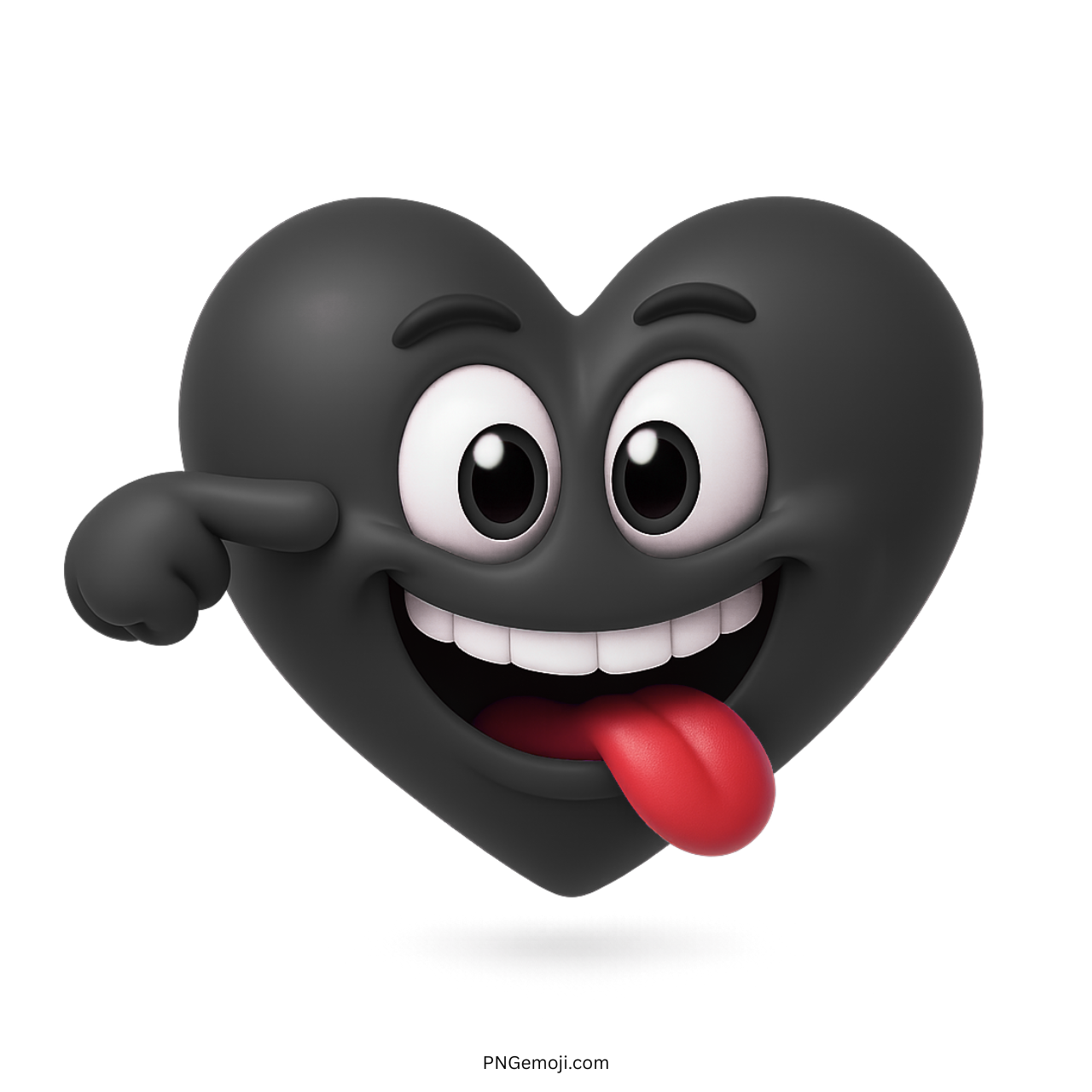 3D black heart emoji with tongue out and playful smile