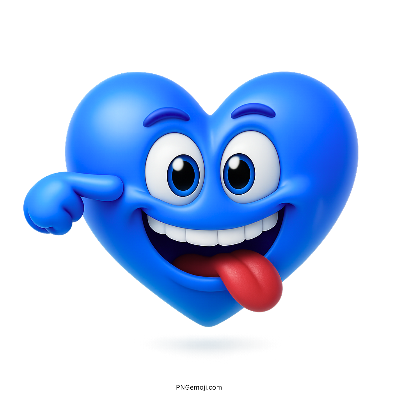 3D blue heart emoji with tongue out and pointing finger expression
