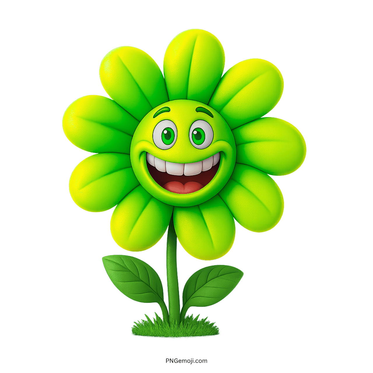 miling green cartoon flower with expressive eyes and vibrant petals.