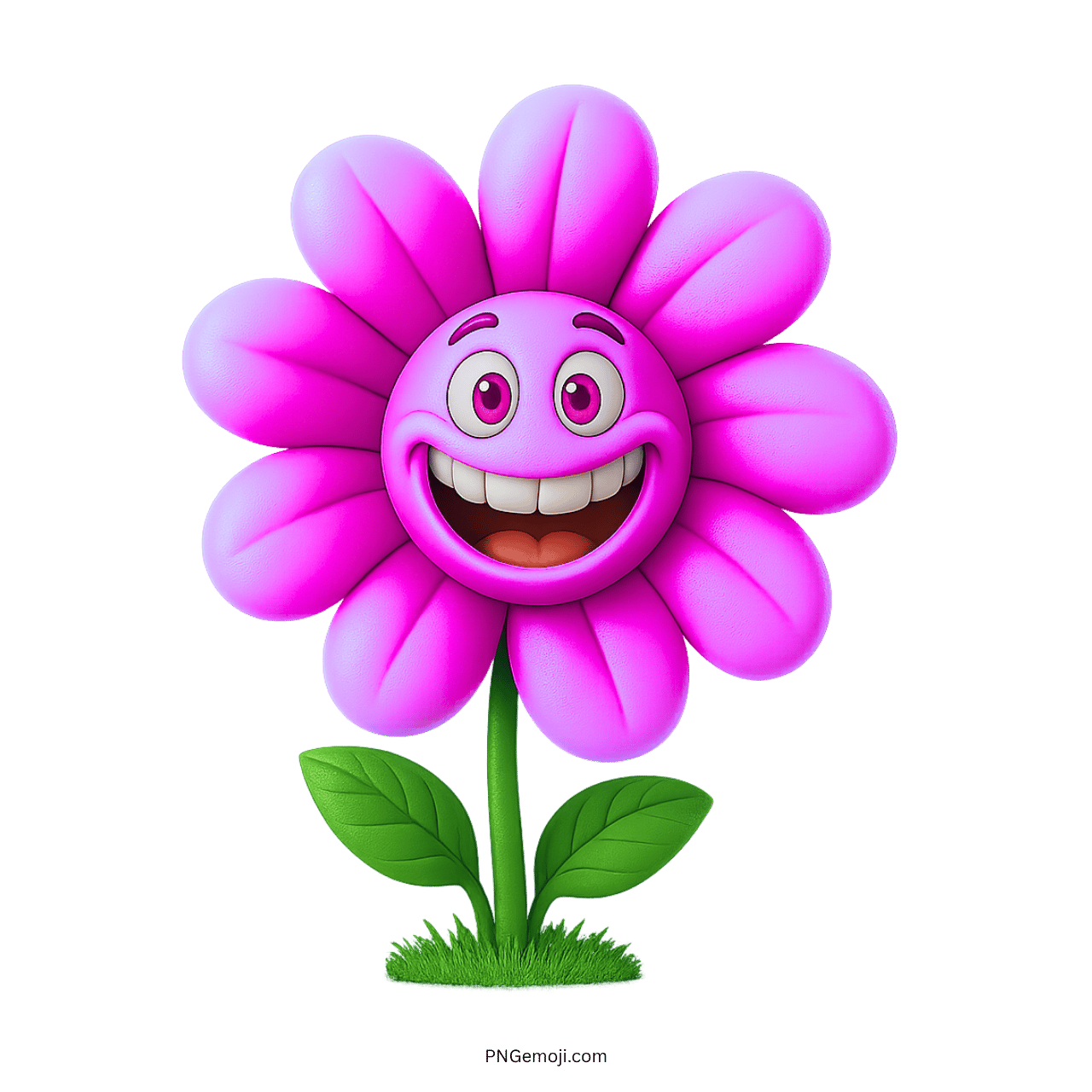 Funny cartoon pink flower with a smiling face and cartoon eyes.